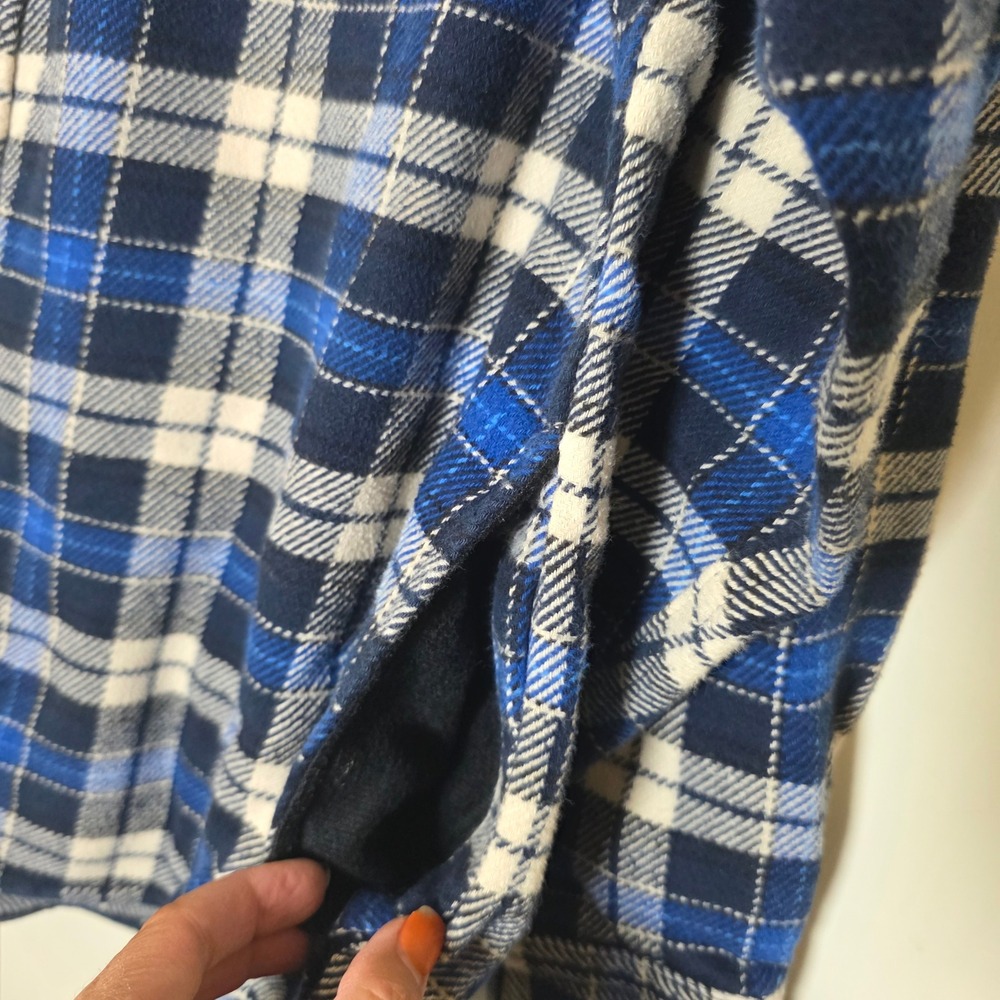 Orvis Flannel Shirt Mens L Blue White Plaid Cotton Heavyweight Workwear gorpcore - Picture 7 of 9